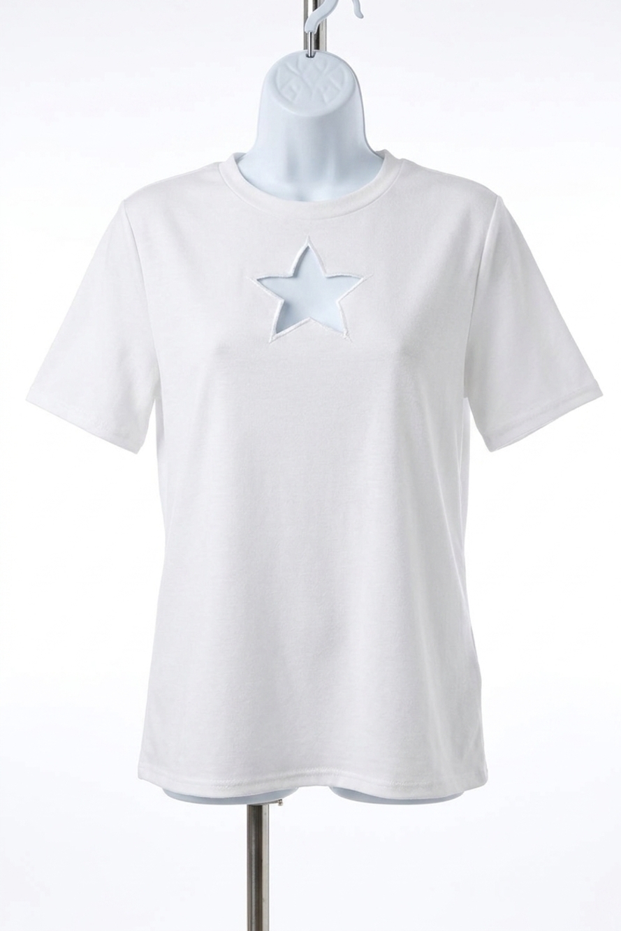NEW BIBI laser cut out star tee in white